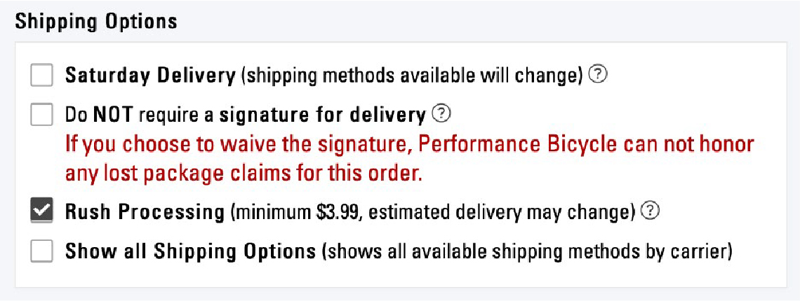 Rush Processing shown in checkout