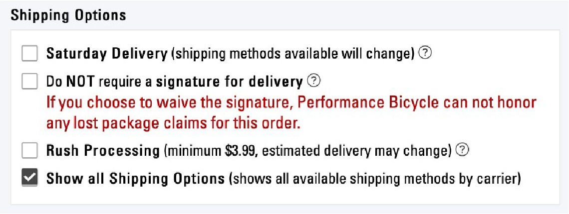 Show All Shipping Options shown in checkout