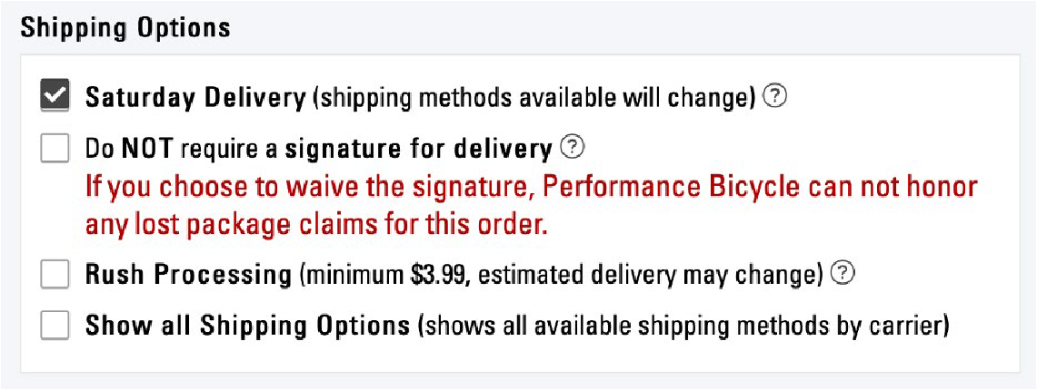 Saturday Delivery shown in checkout